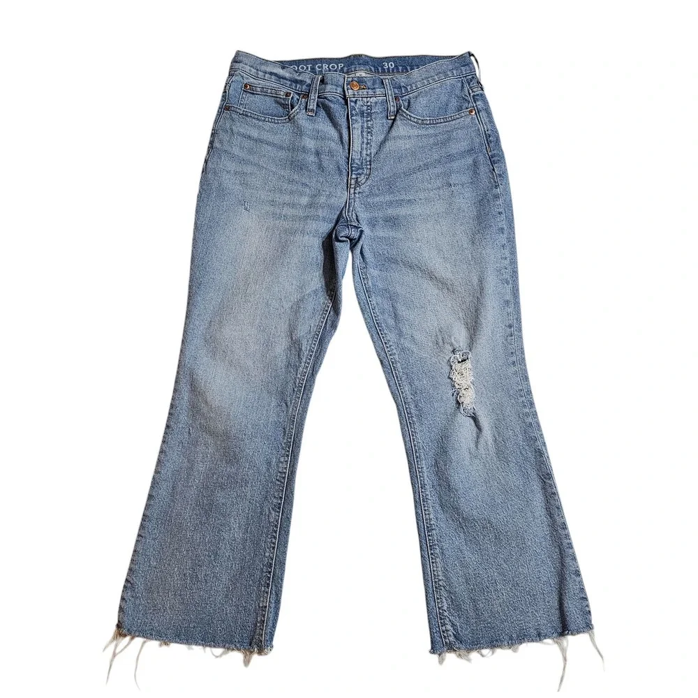 J. Crew Women's Billie Demi Boot Crop Re-Imagined Jeans Distressed Light Wash 30
